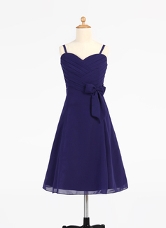 A-Line/Principessa A cuore Al ginocchio Chiffon Abiti per damigelle junior con Increspature (009000697)