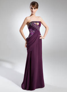 Sheath Strapless Floor-Length Chiffon Charmeuse Evening Dress With Ruffle Beading (017025911)