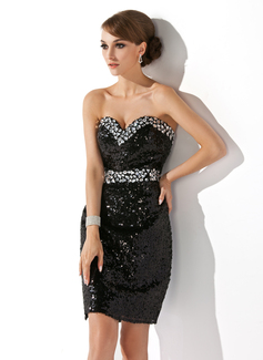 Sheath Sweetheart Knee-Length Sequined Cocktail Dress With Beading (016021255)