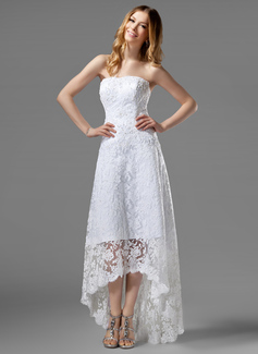 A-Line/Principessa Senza spalline Asimmetrico raso Pizzo Abito per matrimonio con Perline (002000226)