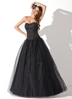 Ball-Gown Sweetheart Floor-Length Tulle Quinceanera Dress With Embroidered Sash Beading Sequins (021004678)