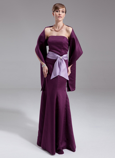 Sereia Sem alça Vestidos longo cetim Vestido de madrinha com faixa Beading (007000967)