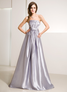 Vestidos princesa/ Formato A Sem alça Vestidos longo Charmeuse Vestidos de festa com Pregueado (017014215)