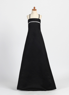 A-Line/Princess Floor-Length Satin Junior Bridesmaid Dress With Sash (009000699)