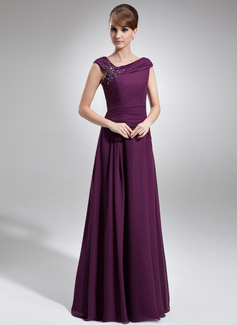 A-formet/Prinsesse Off-the-Shoulder Gulv lengde Chiffon Kjole til brudens mor med Frynse Beading (008006218)