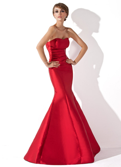 Sereia Coração Vestidos longo Tafetá Vestido de festa com Pregueado Beading (017013777)