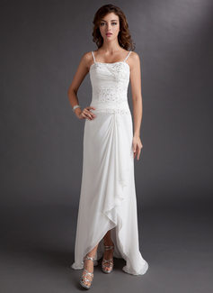 Tubino A cuore Asimmetrico Chiffon Abiti per matrimonio con Increspature Pizzo Perline A paillette (002012020)