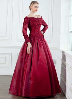A-Line/Princess Off-the-Shoulder Floor-Length Organza Satin Mother of the Bride Dress With Lace Beading (008002222)
