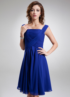 A-Line/Princess Square Neckline Knee-Length Chiffon Cocktail Dress With Ruffle (016005845)