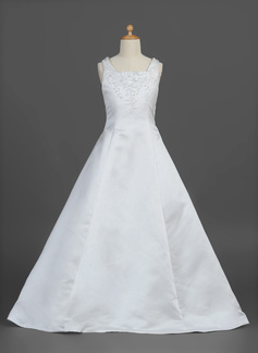 Vestidos princesa/ Formato A Decote quadrado Vestidos longo cetim Vestido de daminha com Pregueado Beading fecho de correr (010007302)