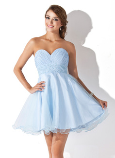 Empire Sweetheart Short/Mini Chiffon Tulle Homecoming Dress With Ruffle Beading Sequins (022008933)