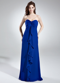 Império Coração Vestidos longo Chifon Vestido de madrinha com Pregueado (007006366)