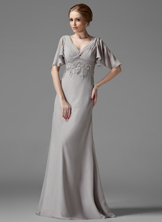 Império Decote V Vestidos longo Chifon Vestido para a mãe da noiva com Pregueado Renda Beading (008003198)