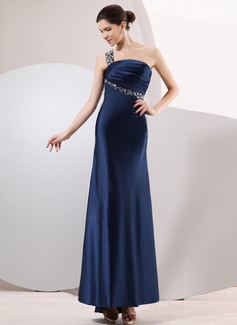 Sheath One-Shoulder Asymmetrical Charmeuse Evening Dress With Ruffle Beading (017014069)