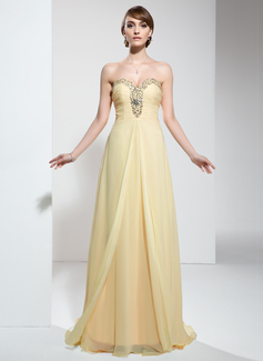 Empire Sweetheart Sweep Train Chiffon Prom Dress With Ruffle Beading Sequins (018022474)