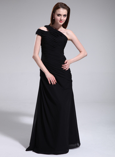A-Line/Principessa Monospalla Al pavimento Chiffon Abito da damigella con Increspature (007025352)