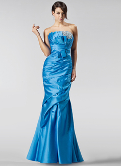 Mermaid Scalloped Neck Floor-Length Satin Prom Dress With Ruffle Beading Sequins (018005222)
