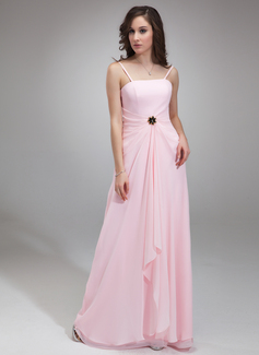 A-Line/Princess Strapless Floor-Length Chiffon Mother of the Bride Dress With Ruffle Crystal Brooch (008003188)