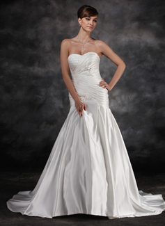 Mermaid Sweetheart Court Train Charmeuse Wedding Dress With Ruffle Lace (002016928)