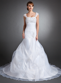 Stile sirena A cuore Coda a strascico cappella Organza Raso Abiti per matrimonio con Increspature Pizzo Perline A paillette (002015142)