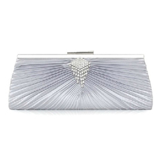 Silver Satin Shell With Rhinestone Evening Handbags (012008673)