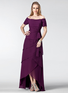 A-Line/Princess Off-the-Shoulder Asymmetrical Chiffon Mother of the Bride Dress With Ruffle Beading (008003182)