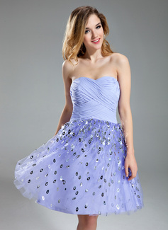 A-Line/Princess Sweetheart Knee-Length Chiffon Tulle Homecoming Dress With Sequins (022019600)