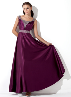 A-Line/Princess Square Necklin Ankle-Length Charmeuse Evening Dress With Ruffle Sequins (017013101)
