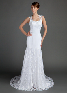Stile sirena A cuore Coda a strascico cattedrale raso Abito per matrimonio con pizzi (002015699)