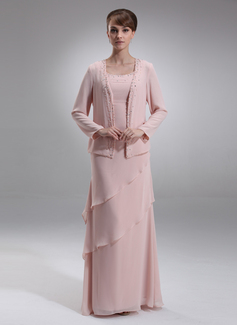 A-Line/Princess Scoop Neck Floor-Length Chiffon Mother of the Bride Dress With Beading (008006418)