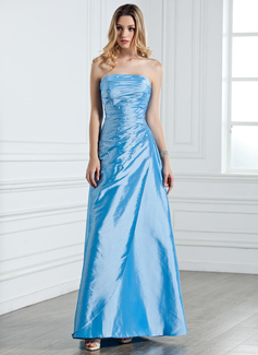Sheath Strapless Floor-Length Taffeta Bridesmaid Dress With Ruffle Beading (007001076)