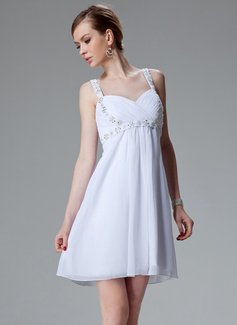 Império Coração Curto/ Mini Chifon Tafetá Vestido de boas vindas com Pregueado Beading Sequins (022020769)