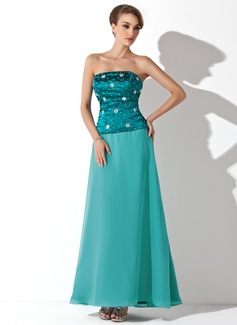 A-Line/Princess Strapless Floor-Length Chiffon Charmeuse Mother of the Bride Dress With Beading (008013952)