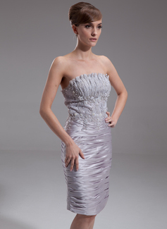 Sheath Scalloped Neck Knee-Length Charmeuse Cocktail Dress With Ruffle Lace Beading (016005853)