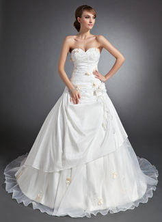 Palloncino A cuore Coda a strascico cattedrale Taffeta Organza Abito per matrimonio con Increspature pizzi Fiori (002015112)