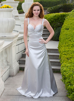 Vestidos princesa/ Formato A Coração Cauda corte Charmeuse Vestido de baile com Beading (018024667)