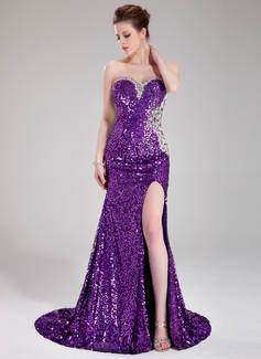 Sheath Sweetheart Court Train Sequined Prom Dress With Beading (018024364)