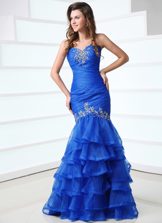 Corte sirena Escote corazón Hasta el suelo Organza Vestido de baile de promoción con Volantes Bordoneado (018017318)