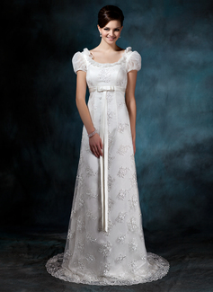Tubino Tondo Coda a strascico corto Raso Tulle Abiti per matrimonio con Pizzo (002011643)
