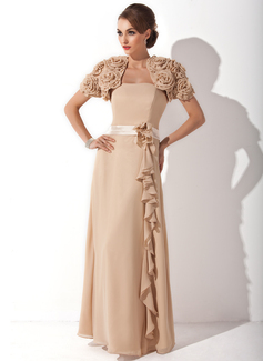 Sheath Strapless Floor-Length Chiffon Charmeuse Mother of the Bride Dress With Sash Flower(s) (008006173)