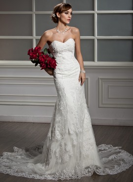 Mermaid Sweetheart Chapel Train Satin Tulle Wedding Dress With Lace (002012605)