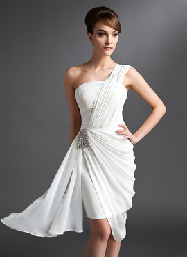 Sheath One-Shoulder Asymmetrical Chiffon Cocktail Dress With Ruffle Beading (016024431)