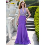 Mermaid Halter Floor-Length Chiffon Prom Dress With Ruffle Beading (018024655)