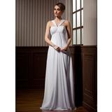 Empire V-neck Watteau Train Chiffon Wedding Dress With Ruffle Beadwork (002011424)