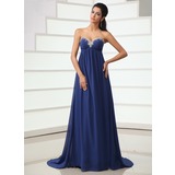 Impero A cuore Coda a strascico corto Chiffon Abiti da sera con Increspature Perline (017022716)