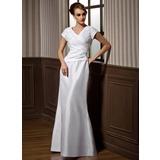 Sheath V-neck Floor-Length Taffeta Bridesmaid Dress With Ruffle (007001489)