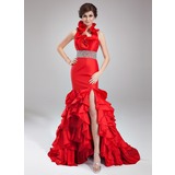 Mermaid Halter Court Train Taffeta Prom Dress With Beading (018021082)