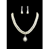 Ivory Pearl Two Piece Mini Heart Ladies Necklace and Earrings Jewelry Set (011005583)