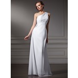 Tubino Monospalla Sweep treno Chiffon Abiti per matrimonio con Increspature Perline (002011746)