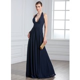 A-Line/Princess Halter Floor-Length Chiffon Evening Dress With Ruffle (017020328)